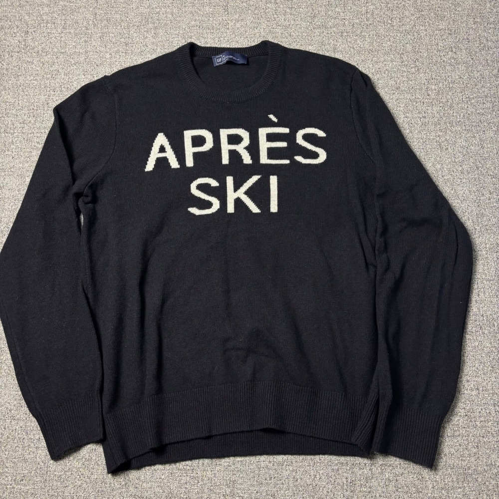 Gap Sweater Women XL Après Ski Black Intarsia Lambswool Blend Pullover